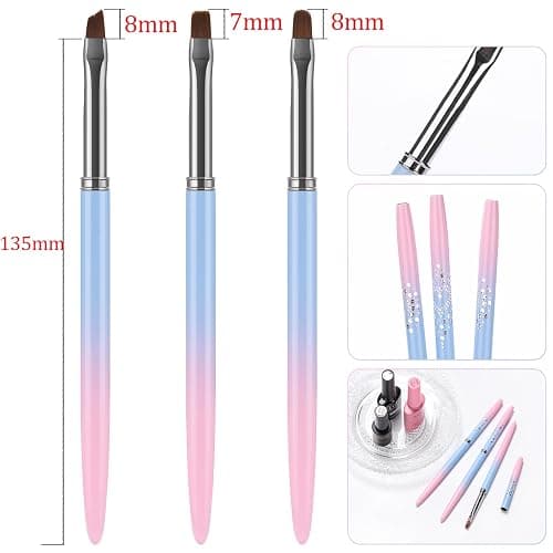 JASSINS Nail Art Clean Up Brushes, 3 Pcs Flat/Oval/Fine Angled Gel Nail Brushes,For Nail Art Design Painting DIY and Cleaning Polish Mistake on the Cuticles (Color) thumbnail 7