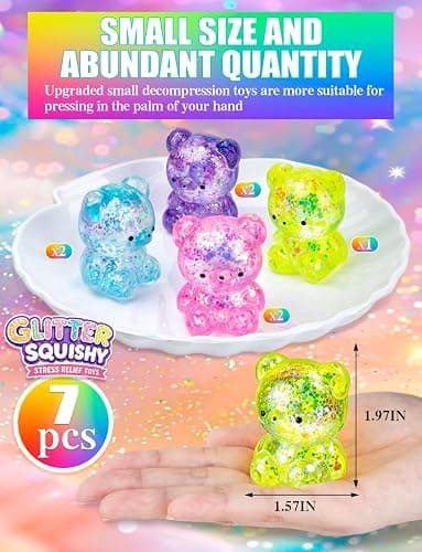 7Pack Bear Stress Balls Fidget Toys Sensory Sugar Ball Stress Relief Toys, Cute Gummy Bear Stuffers for for Kids Adults Easter Basket Party Favors Goodie Bags thumbnail 2