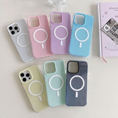 Case for iPhone 13,Cute Candy Vertical Stripe Drop-Protection Slim Anti-Slip with Wireless Charging Shockproof TPU+PC Magnetic Phone Case for iPhone 13,6.1 inch 2021 (Yellow) thumbnail 3