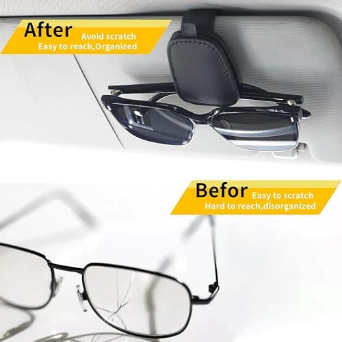 Yuoyar Sunglass Holder for Car, Magnetic Leather Sunglasses Holder and Ticket Card Clip, Car Visor Accessories, 2 Packs (Black) - Black thumbnail 3