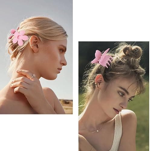 Pink Hair Clips, 6 Pack Cute Hair Clips for Thin Thick Hair 1.85-4.5 Inch Matte Non Slip Jaw Clips Flower Banana Butterfly Claw Clips Hair Accessories for Women and Girls… thumbnail 5