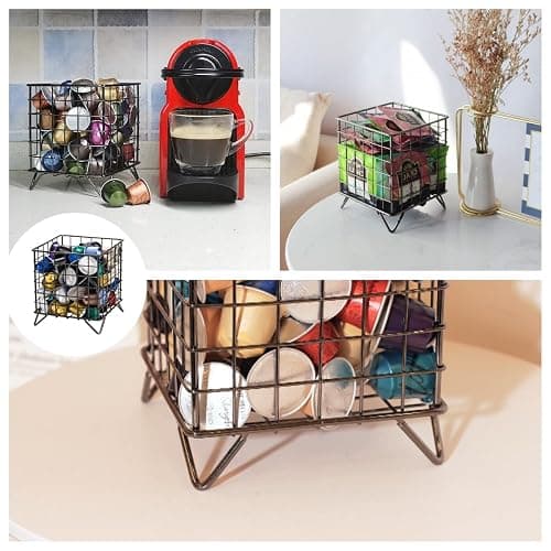 Coffee Pod Holder,Square Wire K Cup Holder Espresso Pod Organizer, Metal Storage Basket for Kitchen, Pantry, Office, Cafe, Coffee Bar Accessories, Coffee Table Organiser thumbnail 4