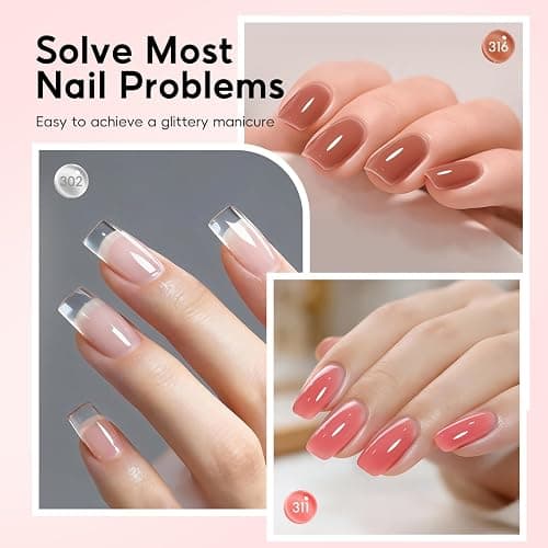 Peacecolor Builder Nail Gel Polish Set, 6 PC Jelly Nude Pink Clear Colors Rubber Builder for Apex Hard Strengthener Extension Gel Polish U V Nail Lamp Cured DIY Gifts thumbnail 2