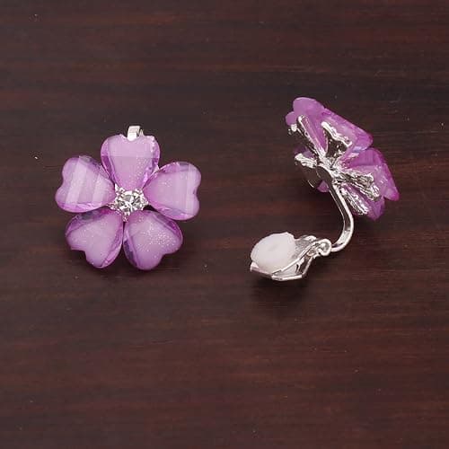 GRACE JUN Silver Plated or Gold Plated Opal Flower Shape Clip on Earrings Non Piercing for Women thumbnail 2