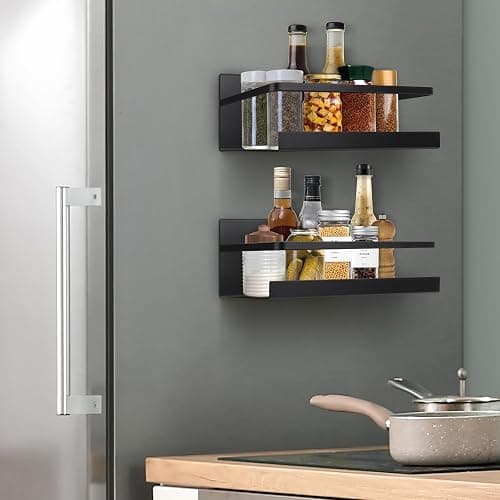 Magnetic Spice Rack for Refrigerator, 2 Pack Magnetic Shelf Spice Organizer for Spice Jars, Fridge Seasoning Organizer Spice Holder Magnet Shelves forKitchen Pantry Organization and Storage + 4 Hooks thumbnail 2