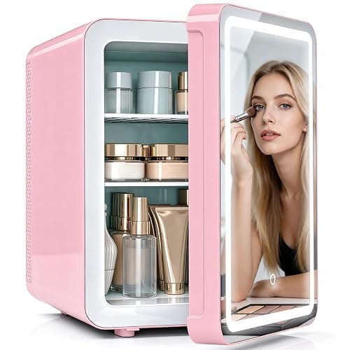 MoraRise 16L Skincare & Makeup Mini Fridge, Cooler & Warmer with LED Mirror | Portable Compact Desktop Small Beauty Fridge for Bedroom, Dressing Table & Office, AC/DC Mains thumbnail 2