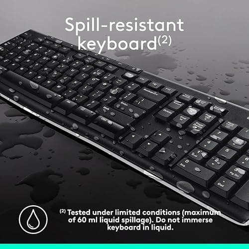 Logitech MK270 Wireless Keyboard and Mouse Combo for Windows, 2.4 GHz, 8 Multimedia Keys, PC, Laptop, Wireless Keyboard Compact Mouse Combo - Black thumbnail 8