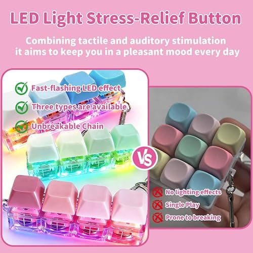 SOMAREM 3 Pcs Keyboard Fidget Toy - Clicky, Creamy & Silent Fidget Keyboard Clicker with Led Lights, 4 in 1 Keyboard Fidget Keychain Toys for Adults & Kids, Boost Focus & Stress Relief Fidget Gifts thumbnail 3