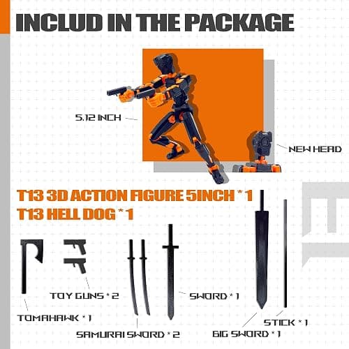 Uodofy (Assembly Completed) T13 3D Action Figure Set,Dummy Robo Titan 13 Action Figures,3D Printed Multi-Jointed Toy (Black + Orange) thumbnail 4