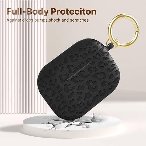 Case Compatible with AirPods Pro 3 Generation 2025 Cover with Keychain, Gawnock Engraved Leopard Skin Soft Cover for AirPods Pro 3 Case Full Protection,Front LED Visible, Black thumbnail 5