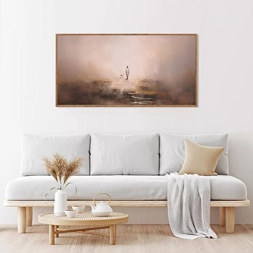 Aurlan Jesus Christian Framed Wall Art(40"x20"), Abstract Jesus Leaves The 99 Parable of The Lost Sheep Canvas Artwork, Large Neutral Watercolor Inspiring Good Shepherd Decor for Church Room Christian Faith Gift thumbnail 5
