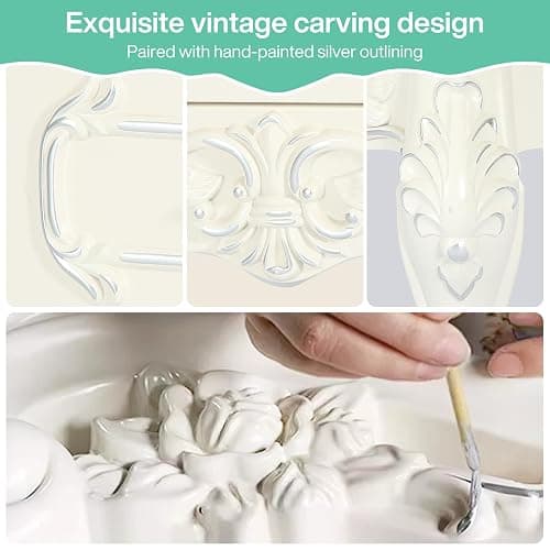 Tribesigns White Nightstand, End Table with 2 Drawers, Carved Bedside Tables, Side Table for Bedroom, Classic Bedroom Furniture, Night Stand White thumbnail 7