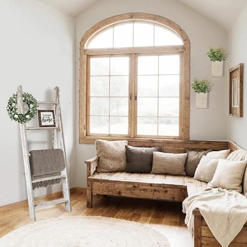 Honest Blanket Ladders for The Living Room, 5-Tier Blanket Holder, Wall-Leaning Blanket Rack, Ladder Shelves, Wooden Quilt Ladder, Farmhouse Decor, White thumbnail 2