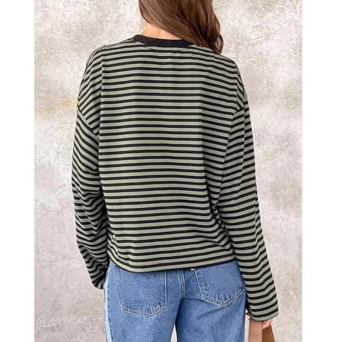 Women Y2k Long Sleeve Fairy Grunge Striped Baggy Tees Shirts 2000s Emo Aesthetic Sweater Crop Tops Streetwear thumbnail 4