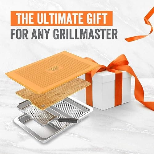 Yukon Glory™ BBQ 'N SERVE Premium Set, Includes 3 Grill Baskets, Serving Tray, Bamboo Cutting Board, Plastic Lid and Clip-on Handle thumbnail 9
