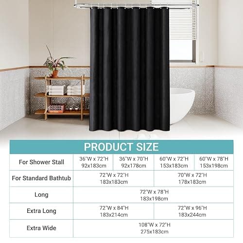Jolilight 36x72 Black Linen Shower Curtain, Heavy Duty Cloth Bath Curtain Set with 12 Plastic Hooks Simple Hotel Spa Quality Luxury Shower Curtain for Bathroom, Water Repellent, 36Wx72L thumbnail 8