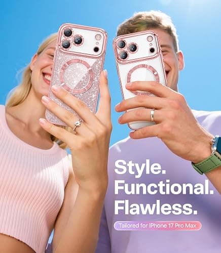 Meifigno Designed for iPhone 17 Pro Max Case 6.9", [Glitter Card & Wrist Strap] [Compatible with MagSafe] [2X HD Screen Protectors] Surround Raised Lens Protection for 17 ProMax Phone Case, Rose Gold thumbnail 8
