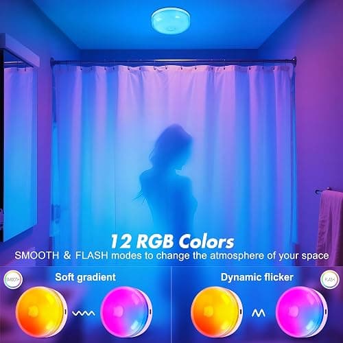 2-Pack Rechargeable Shower Light No Wiring, 15 RGBW Color Changeable Waterproof Lights for Shower with Remote(Dimmable＆Timer), LED Light for Inside Shower, Wireless Mood Lighting for Bathroom, White thumbnail 2
