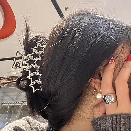 VOTACOS 2PCS Y2k Metal Hair Claw Clips Star Heart Hair Clips for Women Big Nonslip Design Claw Hair Clips for Thick and Thin Hair Stitching Silver Large Hair Accessories for Women and Girls. thumbnail 4