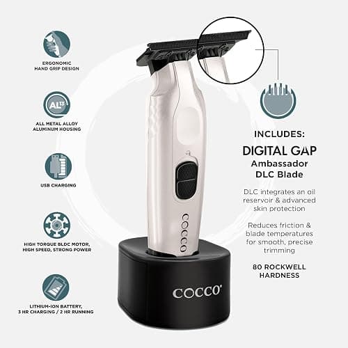 Cocco Veloce Pro Trimmer, Digital Gap Ambassador DLC Blade Edger, High-Torque Brushless BLDC Motor, Cordless, All-Metal Design, Lithium-Ion Battery, Charging Base Included, thumbnail 4