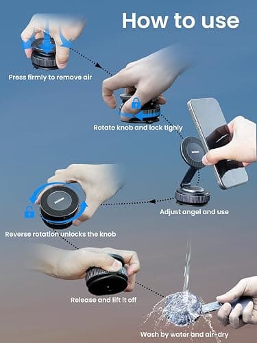 BEEGROW Magnetic Car Phone Holder for Magsafe, Alloy 360° Folding Cell Car Phone Mount with Ultra Stable Suction Cup and Reusable Gel, Dashboard Windshield Stand for iPhone 17-12 Android Pixel Samsung thumbnail 7