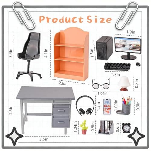 1:12 Scale Mini Office Desk Set Including Mini Computers Desks Computer Accessories Storage Racks Books Desk Lamps Glasses Headphones Mobile Game Controllers Etc Suitable For Displaying Ideal Gifts thumbnail 3