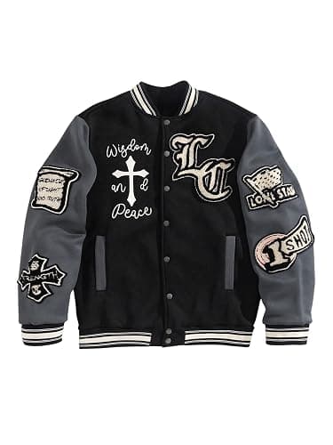 SOLY HUX Men's Letter Graphic Color Block Varsity Jacket Long Sleeve Y2k Streetwear Baseball Jacket - Image 1