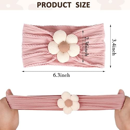 MIUXUESO 3 Pcs Baby Flower Headbands Baby Girls Nylon Headband Soft Hairbands Hair Accessories for Newborn Infant Toddler Kids (Beige Pink Khaki) thumbnail 3
