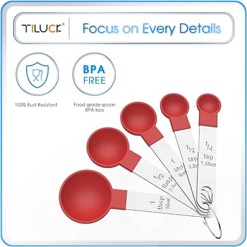 TILUCK Measuring Cups & Spoons Set, Stackable Cups and Spoons, Nesting Measure Cups with Stainless Steel Handle, Kitchen Gadgets for Cooking & Baking（Red） thumbnail 6