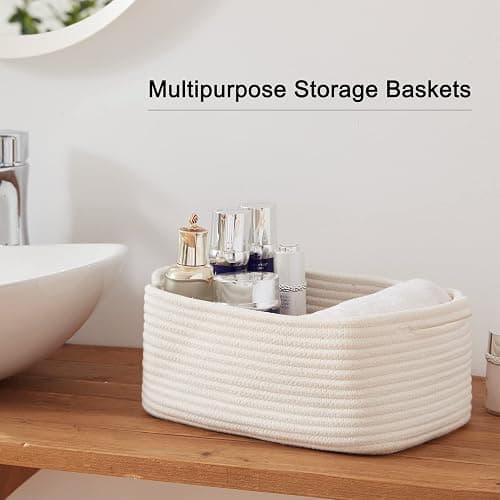 OIAHOMY Cotton Rope Storage Baskets | Decorative Storage Basket for Closet Storage, Home Organizing Bins and Nursery Decor | Cotton Rope Woven Baskets for Storage Shelf, Pure and White thumbnail 7