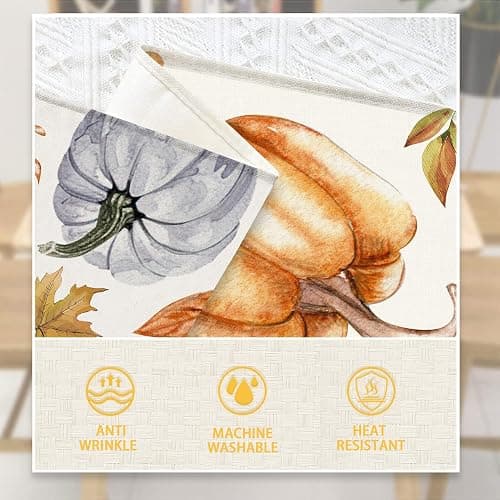 Kürbisse Blätter Herbst Tischläufer Ahornblätter Tischdekoration, Waschbar Saisonnal Küche Esstisch Dekoration für Drinnen Draußen Herbstdeko Thanksgiving Erntedankfest Bauernhaus Dekoration 40x140cm - Orangepumpkin - 40x140cm thumbnail 4