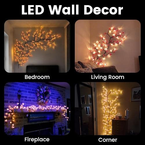 Cherry Blossom Lights with Bendable Branches for Bedroom Wall Decor | 7.55 ft, 144 LEDs, USB powered, remote control, timer, 8 modes, pink blossoms, living room, wedding and holiday decor thumbnail 2