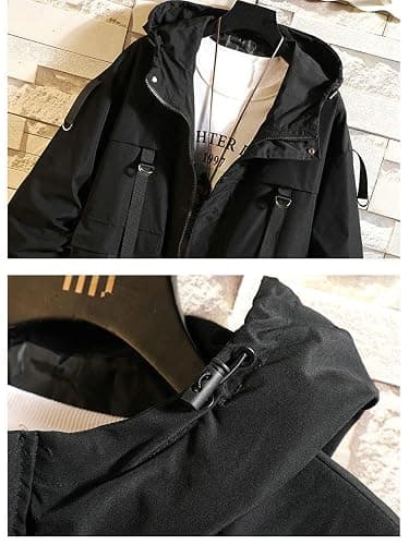 Nutriangee Mens Hip Hop Streetwear Windbreaker Jacket Lightweight Casual Outdoor Bomber with Ribbons Coat thumbnail 2