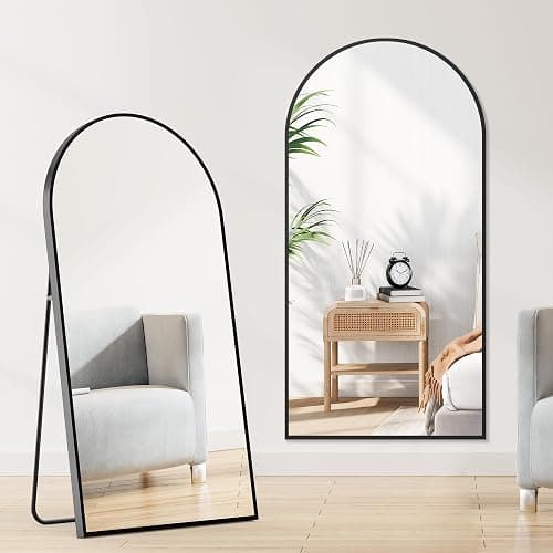 Sweetcrispy 71"x26" Arched Full Length Mirror, Standing or Leaning Full Body Mirror with Aluminum Alloy Thin Frame, Suitable for Bedroom or Cloakroom,Black thumbnail 2