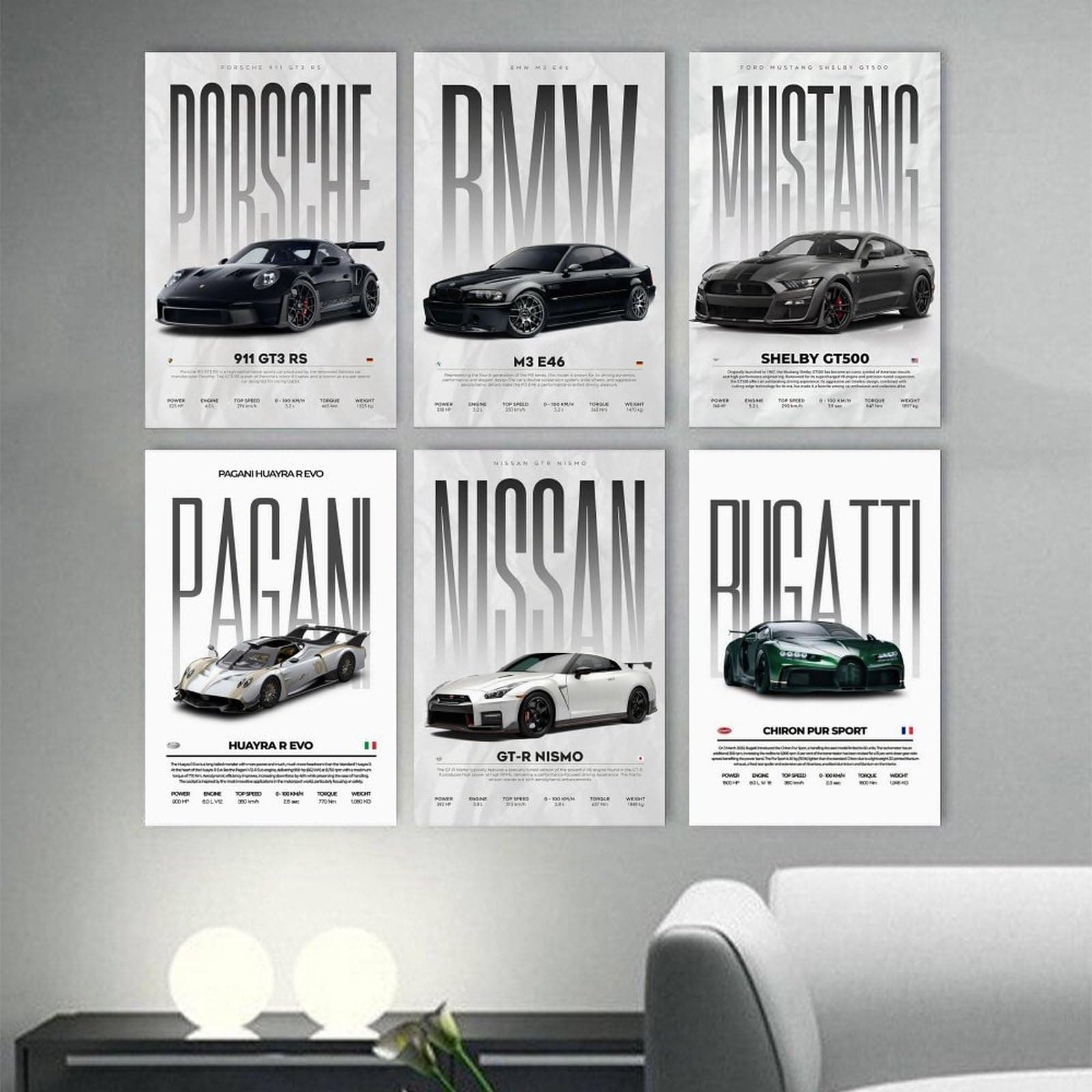 Car Wall Alt Posters Set of 6 Canvas Posters Room Aesthetic Festival Family Bedroom Decor Wall Art Home 08x12inch(20x30cm) thumbnail 5