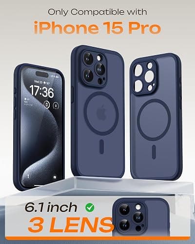 TOCOL Magnetic for iPhone 15 Pro Case 6.1-Inch, Fit for MagSafe, Upgraded [Full Camera Protection], [14FT Military Grade Drop Tested] Shockproof Slim Translucent Matte Back Phone Cover (Dark Blue) thumbnail 2