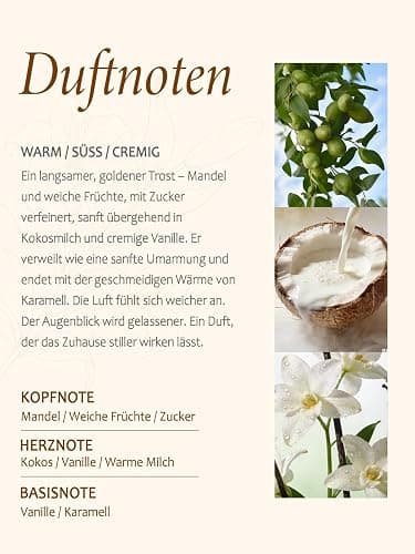 Vanille Duftkerze im Glas, 210g Sojawachs, Entspannung & als Geschenkidee | 2 Baumwolldochte, gleichmäßiger Abbrand, handgegossene Kerze, strukturiertes Glas, warmer süßer Vanilleduft, bis zu 50 Std. thumbnail 6