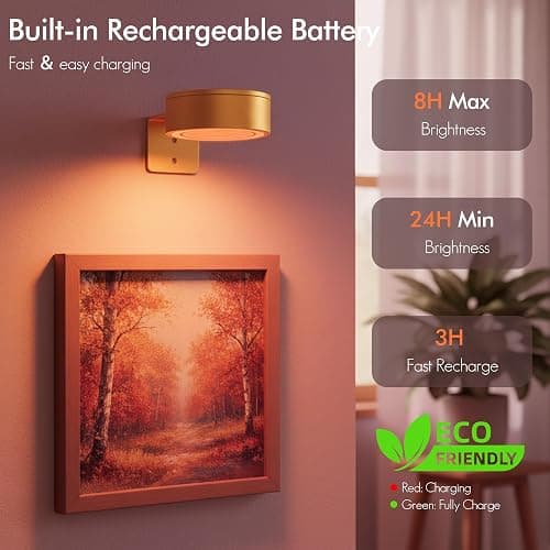 3-Pack Picture Lights for Wall, 13 RGB Color Changing Led Art Display Light with Rechargeable Battery Operated, Magnetic Painting Light with Remote Control, Wireless Home Wall Decorative Lighting thumbnail 6