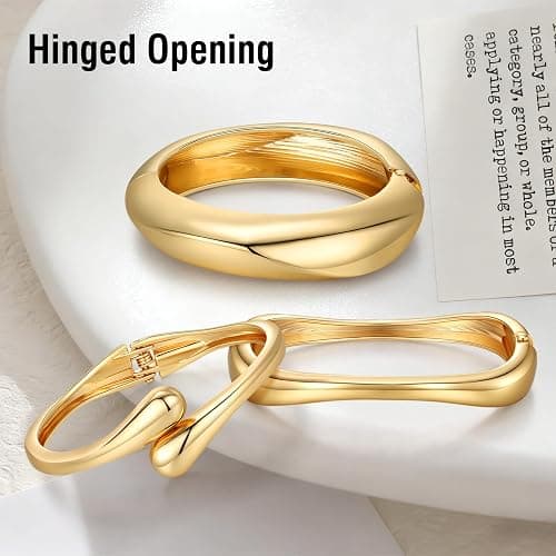 Chunky Gold Bangle Bracelets for Women Trendy 14K Gold Plated Cuff Bracelets Stack, Dainty Gold Bracelet Sets Non Tarnish Fashion Jewelry Gift thumbnail 2