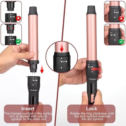 Curling Wand 3 in 1 Hair Curler Ceramic Curling Tongs Iron Set | Long Thick Thin Hair Interchangeable Barrels Beach Waves Styling Tools with Glove Rose Gold thumbnail 5