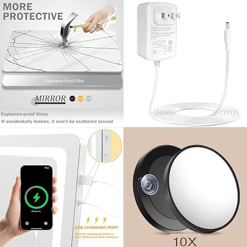 Gvnkvn Makeup Vanity Mirror 24" x 19" Large LED Makeup Mirror, Desk Mirorr with Lights, Light up Mirror with 10X Magnification and, Dimmable 3 Modes, Touch Control White thumbnail 4