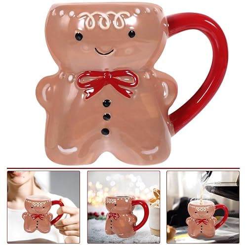Abaodam Gingerbread Christmas Character Mug - Ceramic Gingerbread Man Coffee Cup for Hot Chocolate - Red/White thumbnail 9