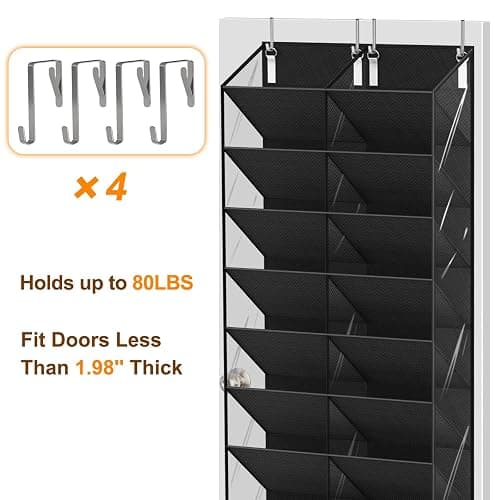 UVIAHOMI 20-30 Pairs Over the Door Shoe Organizer, Clear Pockets Hanging Shoe Storage for Closet, 10-Tier Door Shoes Rack, Handing Shoes Holder Fit All the Family's Sneakers, Boots, Heels, Black thumbnail 8