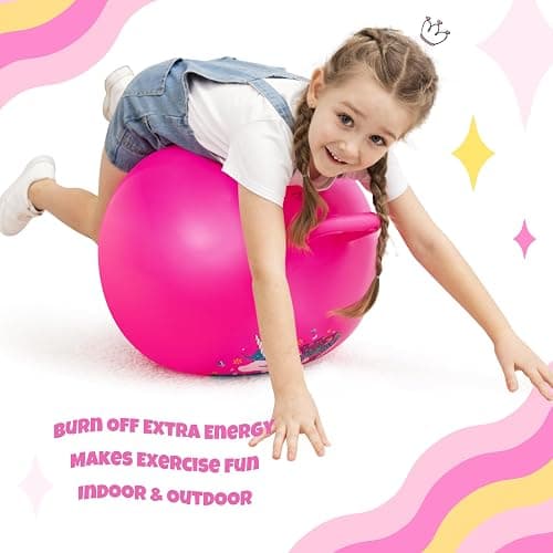 ZOOJOY Hopper Ball, Pink Bouncy Balls for Kids, 18 Inch Sit on Jumping Toys with Handle for Girls Gift Aged 3-8, Inflatable Unicorn Bounce Hopper Balls Toy with Pump thumbnail 7