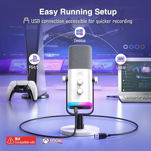 FIFINE XLR/USB Gaming Microphone for Streaming Podcasting, PC Computer RGB Mic, with Gain Knob, Mute Button, Monitoring Jack, Gamer Mic for Recording Video Creation-AmpliGame AM8 White thumbnail 3