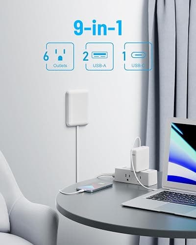 Olcorife Flat Extension Cord with Outlet Cover, Flat Plug Power Strip with 6 Outlets and 3 USB Ports, 5 FT Cord Hidden Outlet Extender for Tight Spaces thumbnail 2