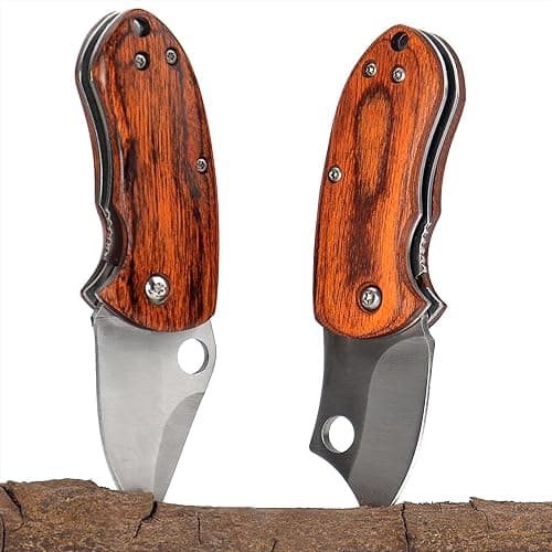 DXOBAY Folding EDC Pocket Knife, Pack of 2, Small Cute Keychain Knife, Mini Box Cutter, Cool Tiny Everyday Carry, Wood Handle - Wooden Handle