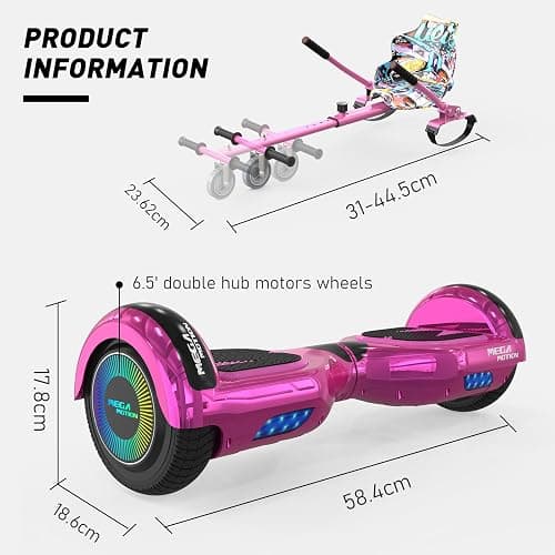 MEGA MOTION Hoverboards con Hoverkart para Niños, Hoverboards 6,5 Pulgadas con Altavoz Bluetooth, con Luces LED, Regalo para Niños thumbnail 6