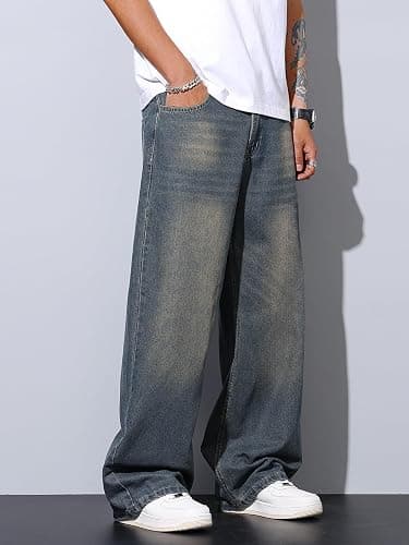 DFGIGT Mens Wide Leg Baggy Jeans Y2k Casual Fashion Loose Denim Pants Work Office Streetwear thumbnail 3