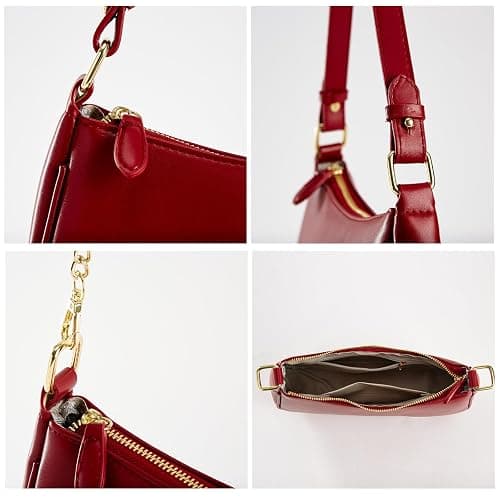 Shoulder Bags for Women Leather Hobo Sling Tote Handbag Retro Clutch Purse with 2 Removable Straps and Zipper Closure thumbnail 4